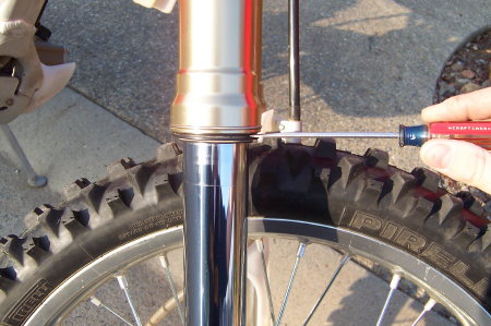 Use a screw drive to remove the dust seal so seal mate can fix your leaking fork seals.